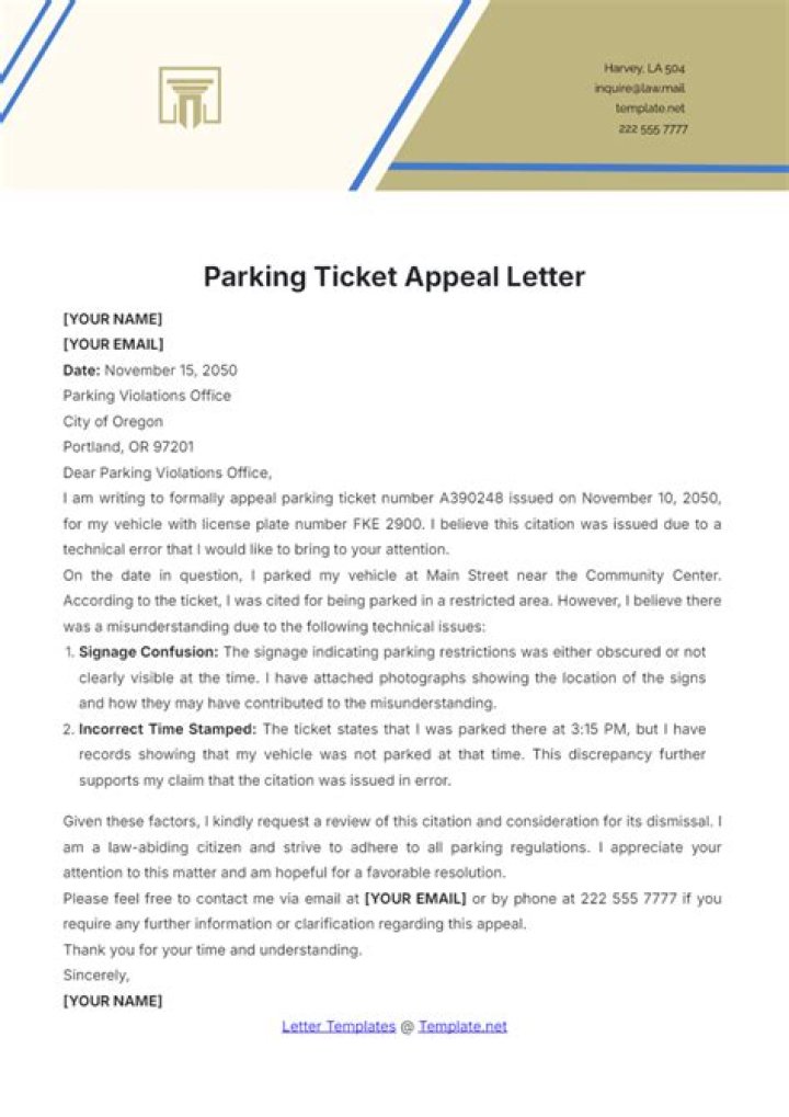 How do I write a dispute letter for a parking ticket?