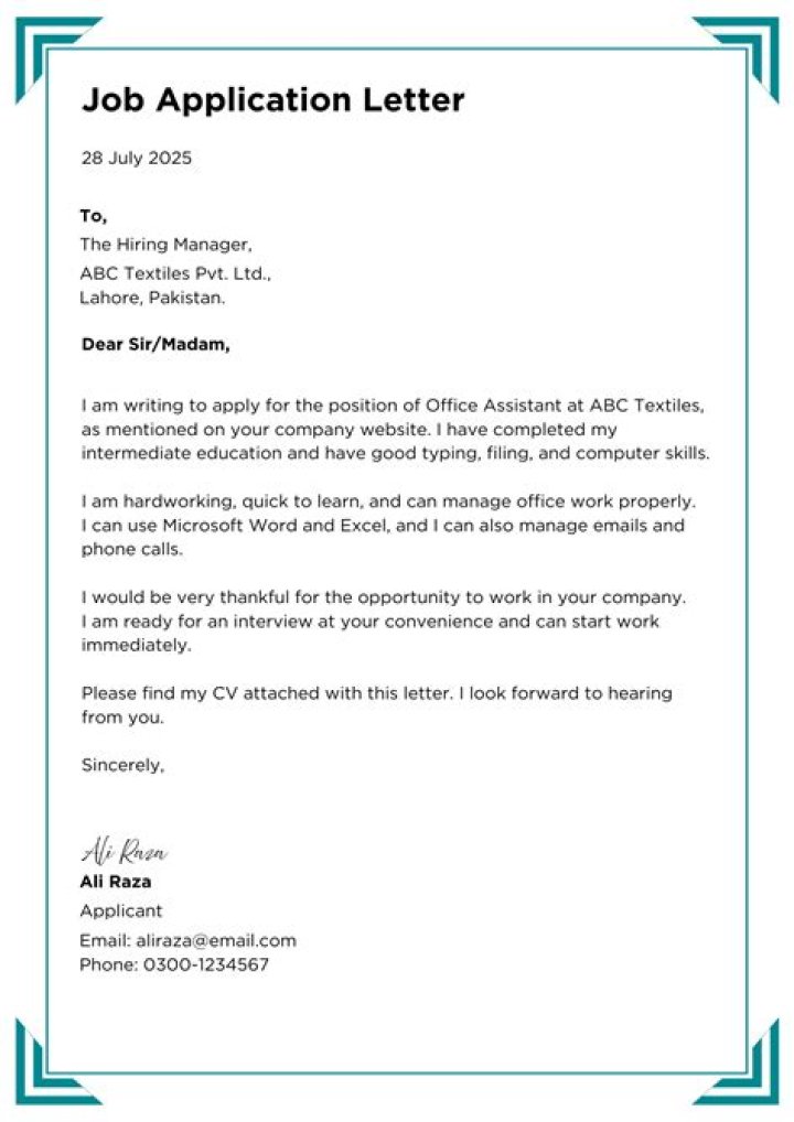 How do I write an application letter for an office cleaner?