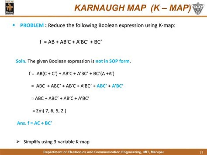 How do you solve an expression using K-map?