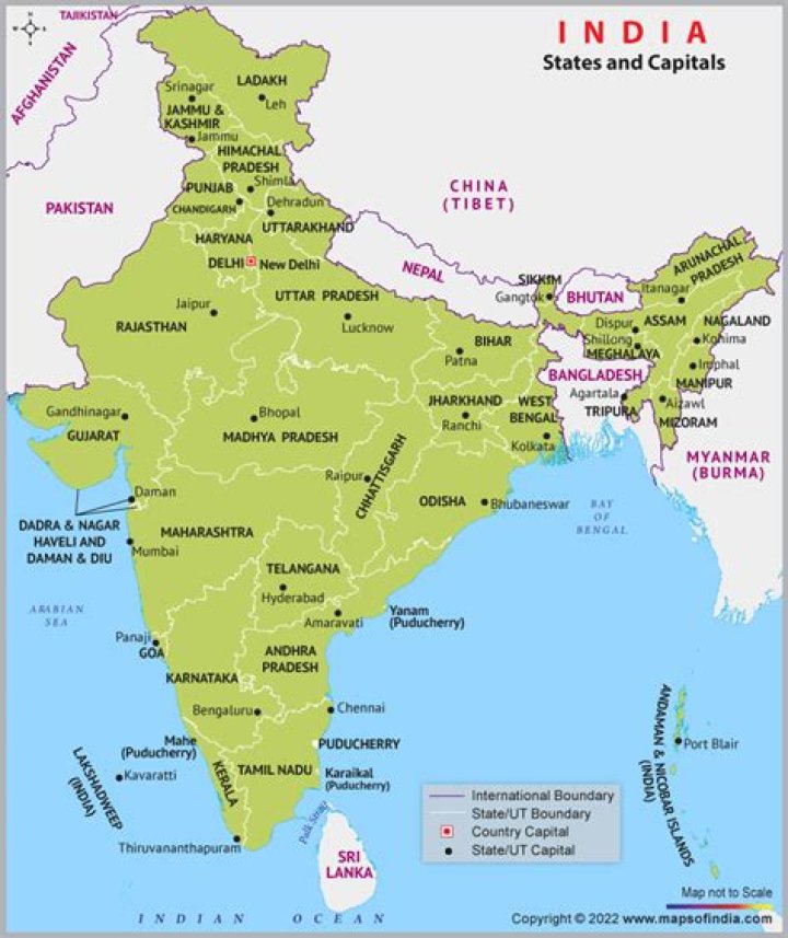 What is the capital of India in map?